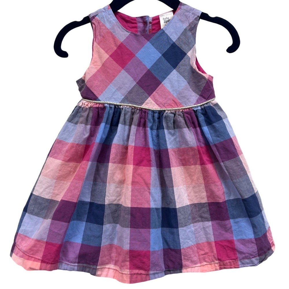 Baby B'gosh Plaid Dress Size 12 Months Pink Blue Gingham Cotton Sleeveless